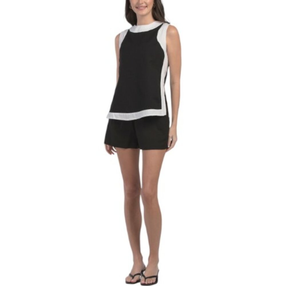US TOGETHER Longline Contrast Top And Matching Shorts Set